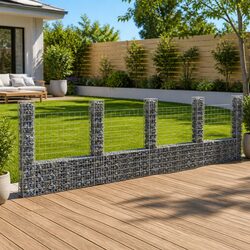 U-Shape Gabion Basket with 5 Posts Iron Fence Panel Retaining Wall Garden