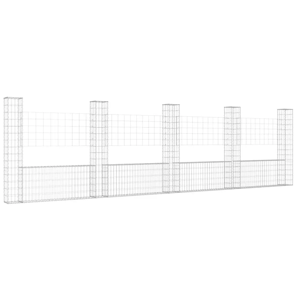 U-Shape Gabion Basket Iron Fence Panel Retaining Wall Garden 500 x 20 x 150 cm Silver