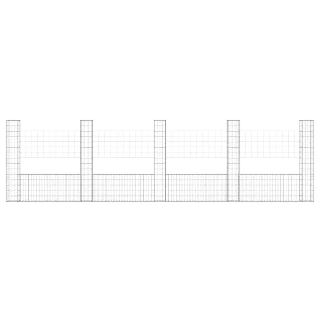 U-Shape Gabion Basket Iron Fence Panel Retaining Wall Garden 500 x 20 x 150 cm Silver