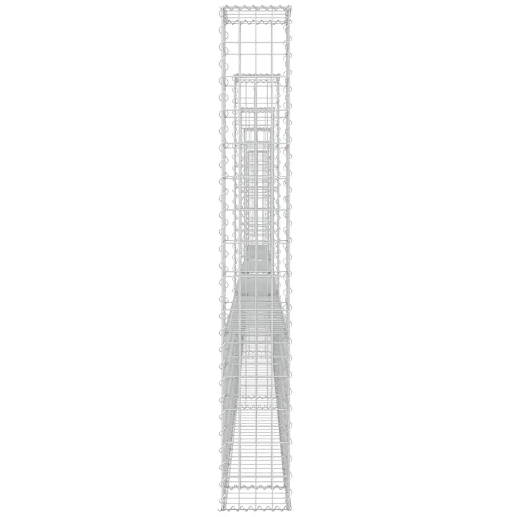 U-Shape Gabion Basket Garden Barrier 620 x 20 x 150 cm Silver with 6 Posts