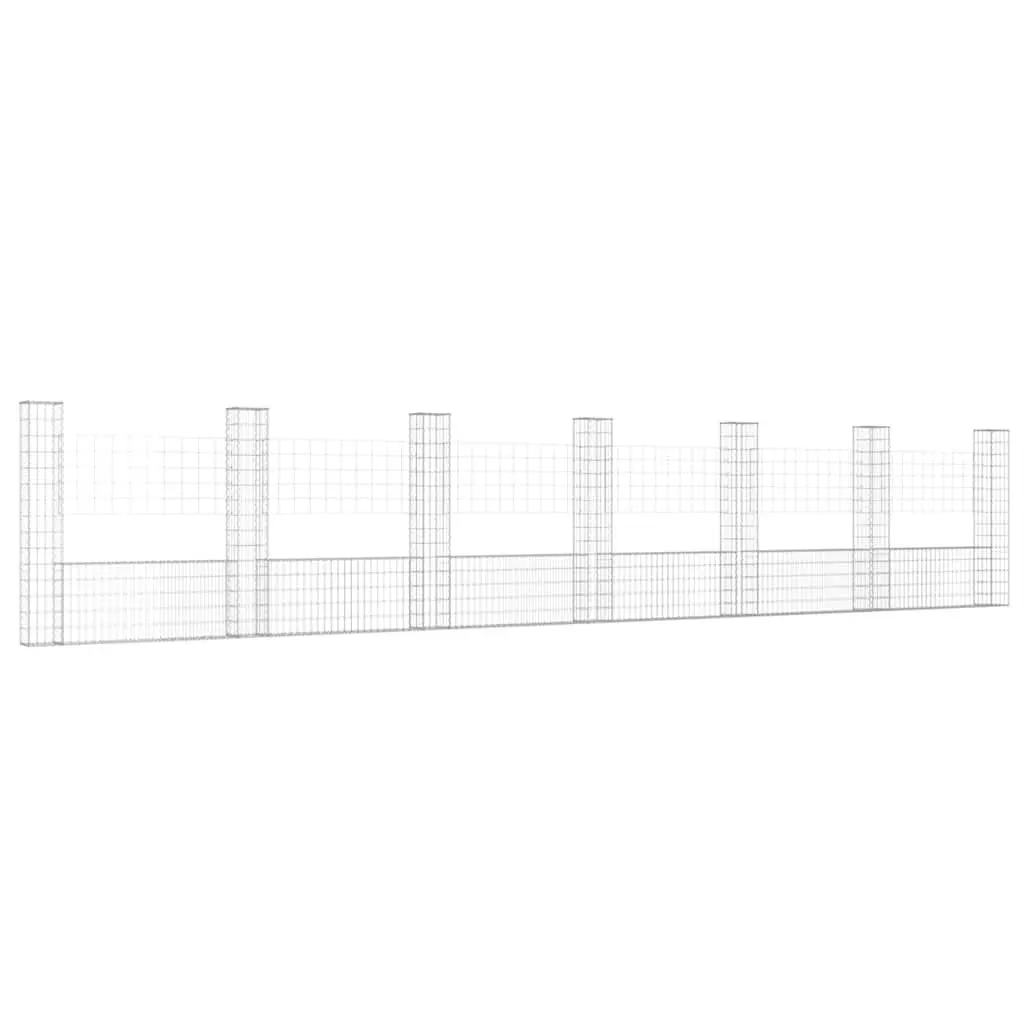 U-Shape Gabion Basket Fence Panel Garden Barrier 740 x 20 x 150 cm Silver Iron 7 Posts