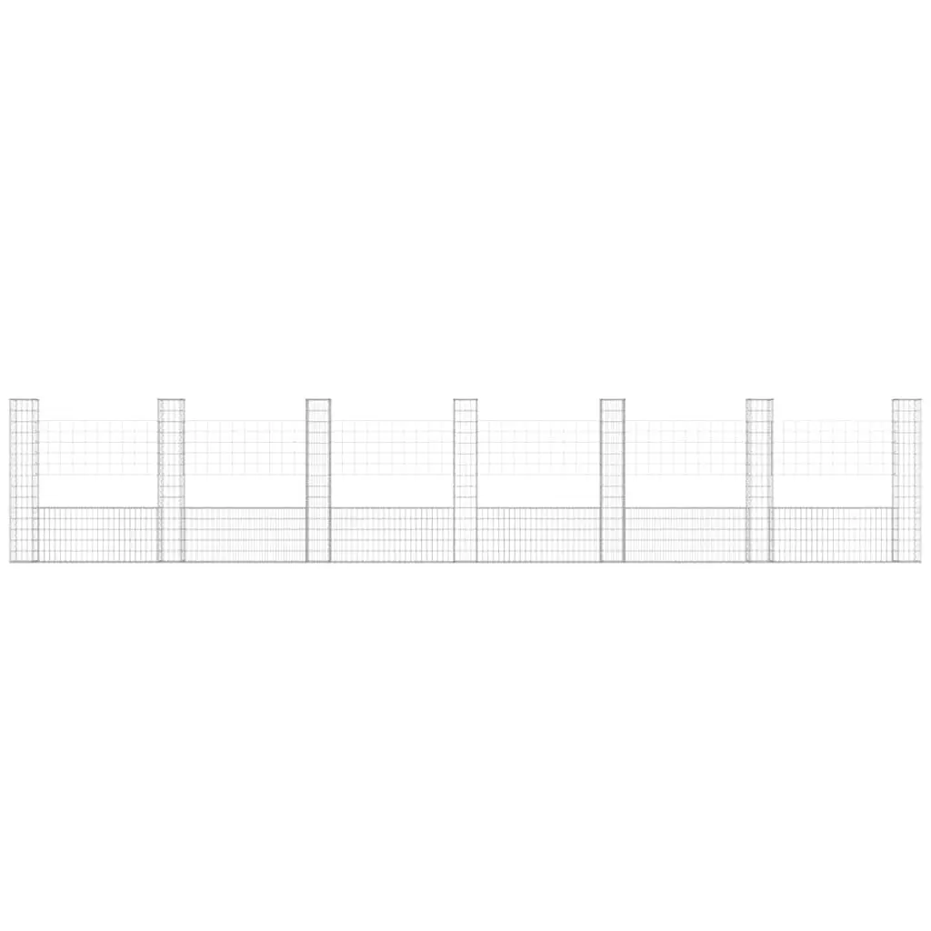 U-Shape Gabion Basket Fence Panel Garden Barrier 740 x 20 x 150 cm Silver Iron 7 Posts