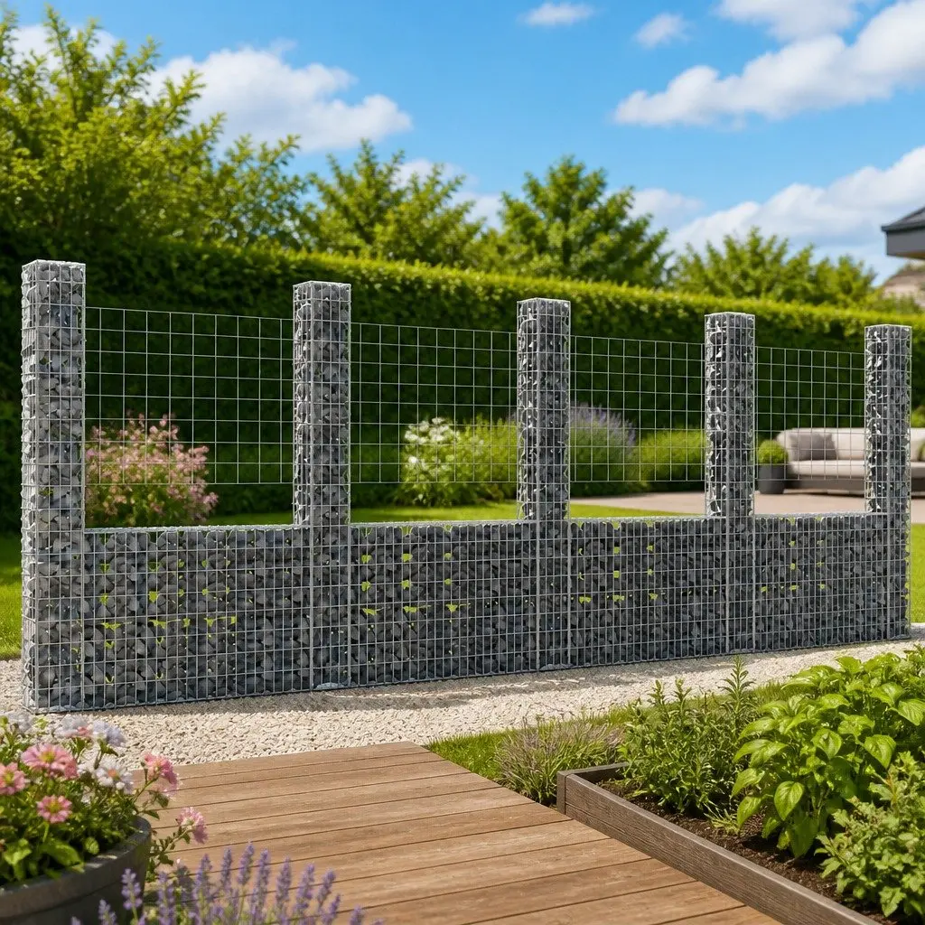 U-Shape Gabion Basket Retaining Wall 500x20x200cm Silver Iron with 5 Posts