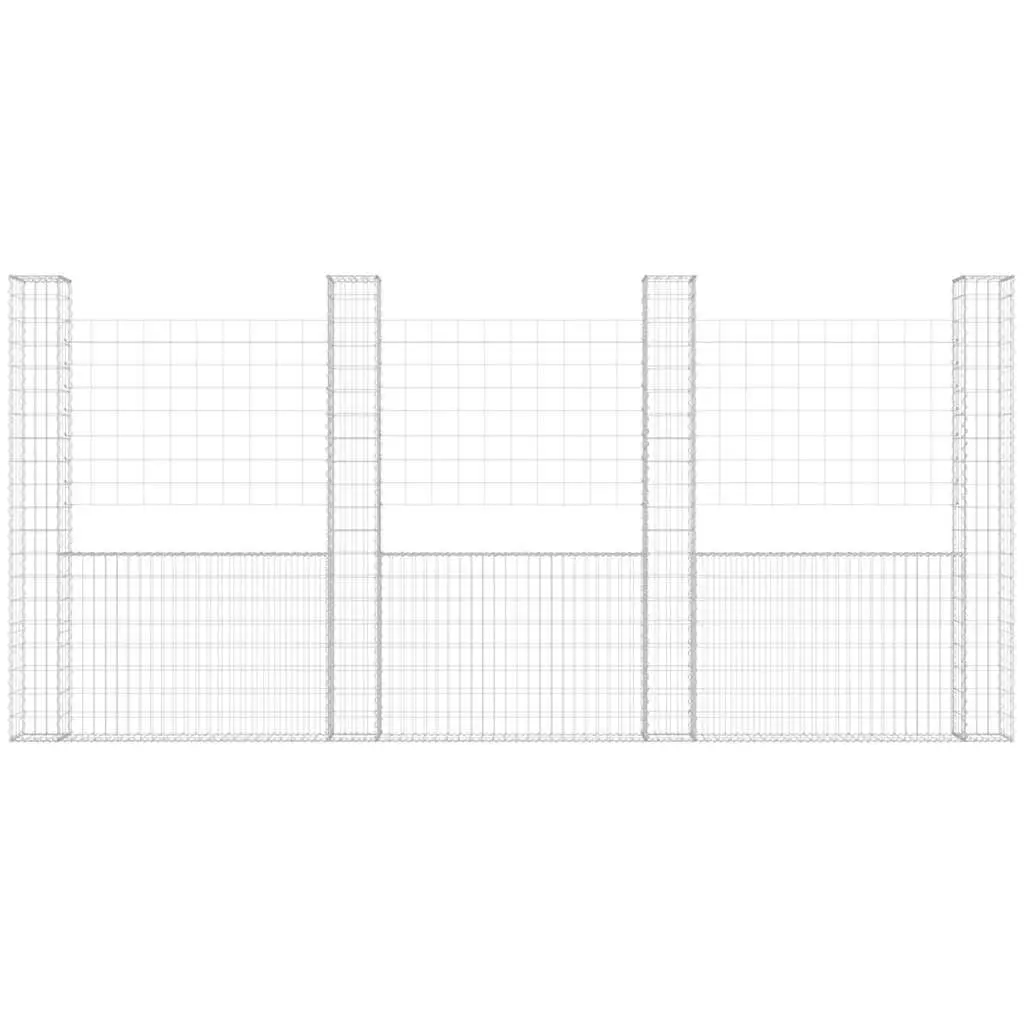 U-Shape Gabion Basket Retaining Wall 500x20x200cm Silver Iron with 5 Posts