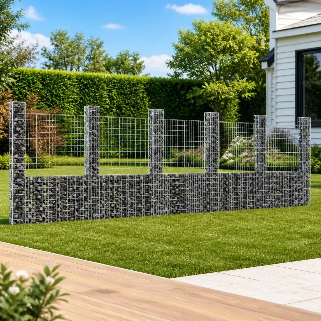 U-Shape Gabion Basket Fence Panel Garden Retaining Wall 620 x 20 x 200 cm Silver