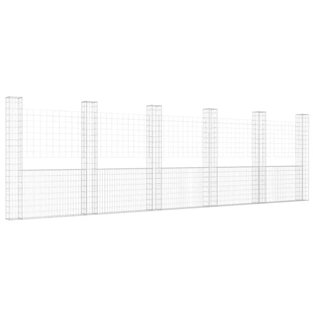 U-Shape Gabion Basket Fence Panel Garden Retaining Wall 620 x 20 x 200 cm Silver