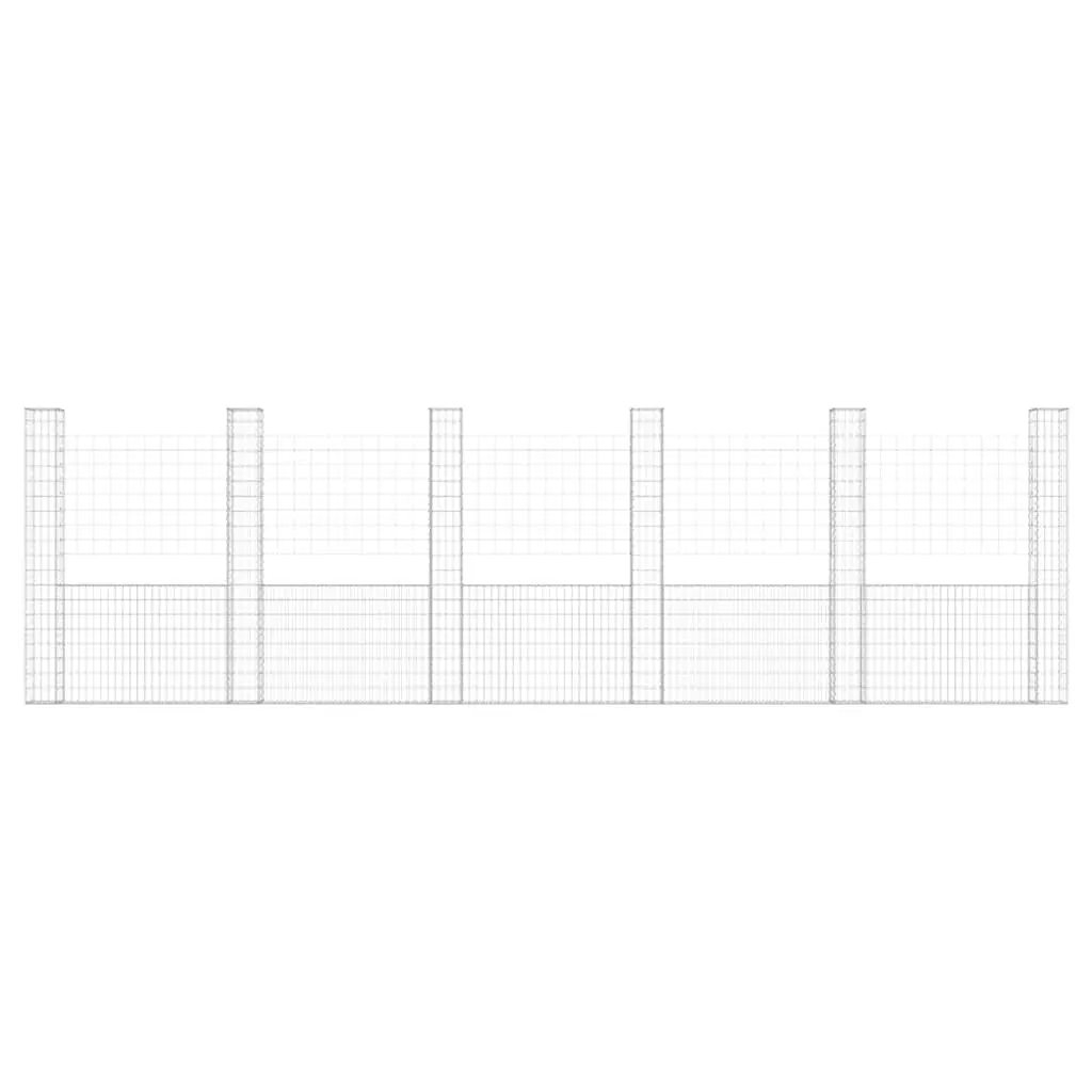 U-Shape Gabion Basket Fence Panel Garden Retaining Wall 620 x 20 x 200 cm Silver