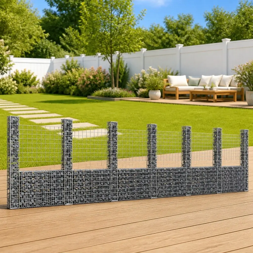 U-Shape Gabion Basket Retaining Wall Fence Panel 740 x 20 x 200 cm Silver