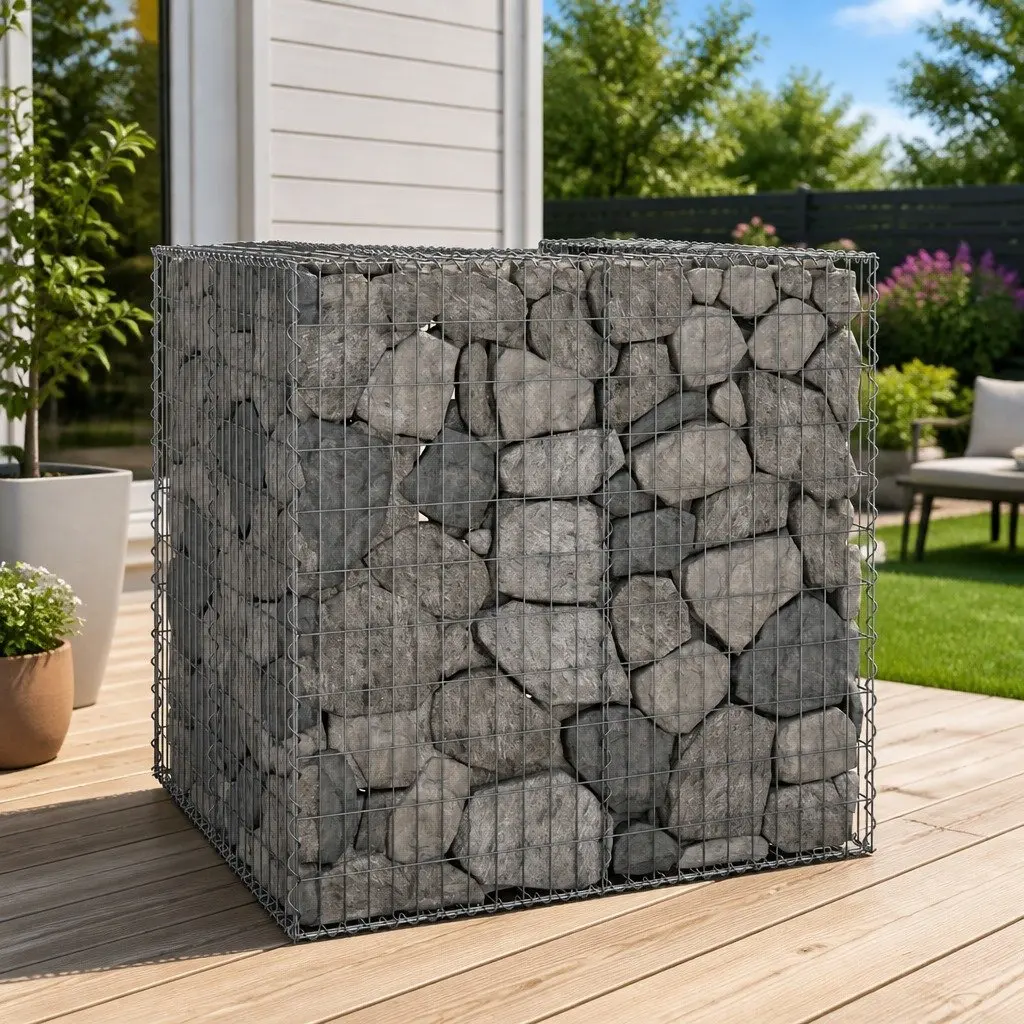 Gabion Wall Waste Bin Container Enclosure Galvanised Steel Garden Patio 110 x 100 x 110 cm Silver