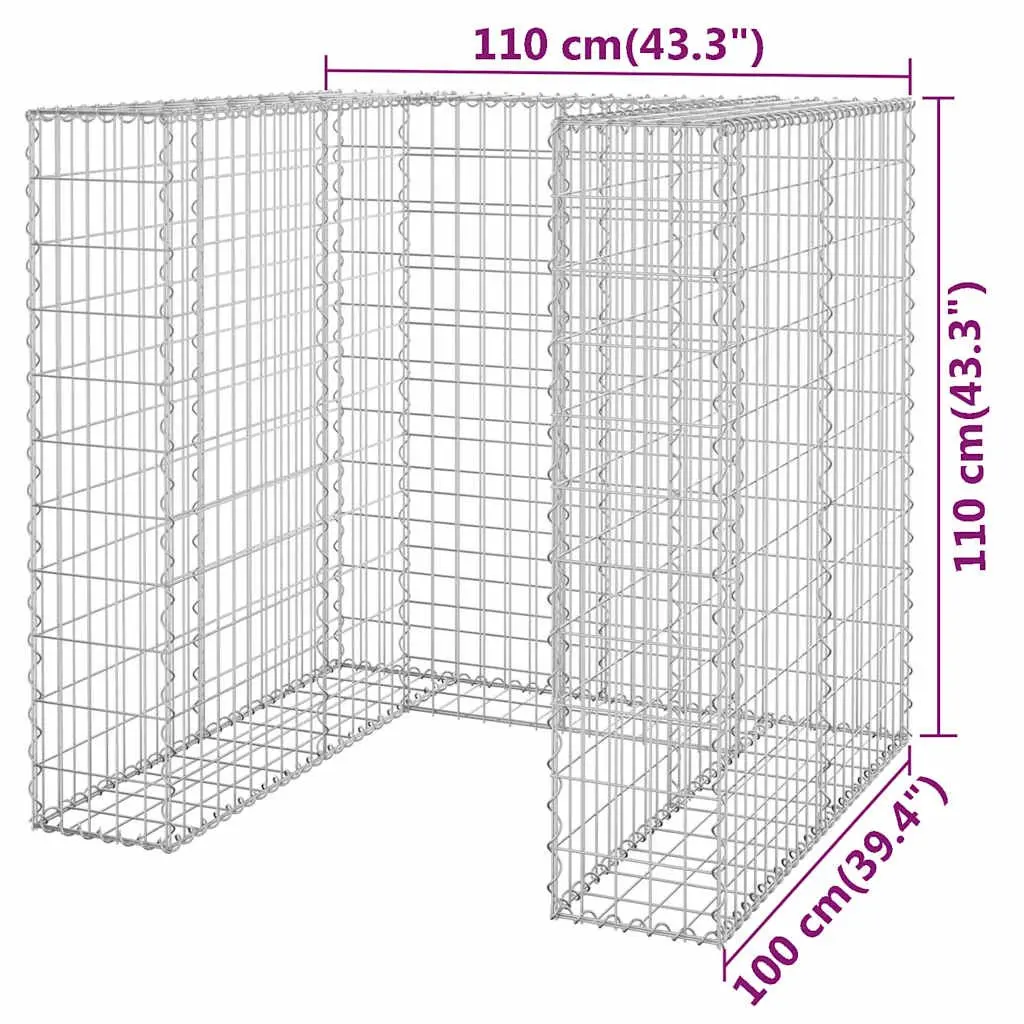 Gabion Wall Waste Bin Container Enclosure Galvanised Steel Garden Patio 110 x 100 x 110 cm Silver