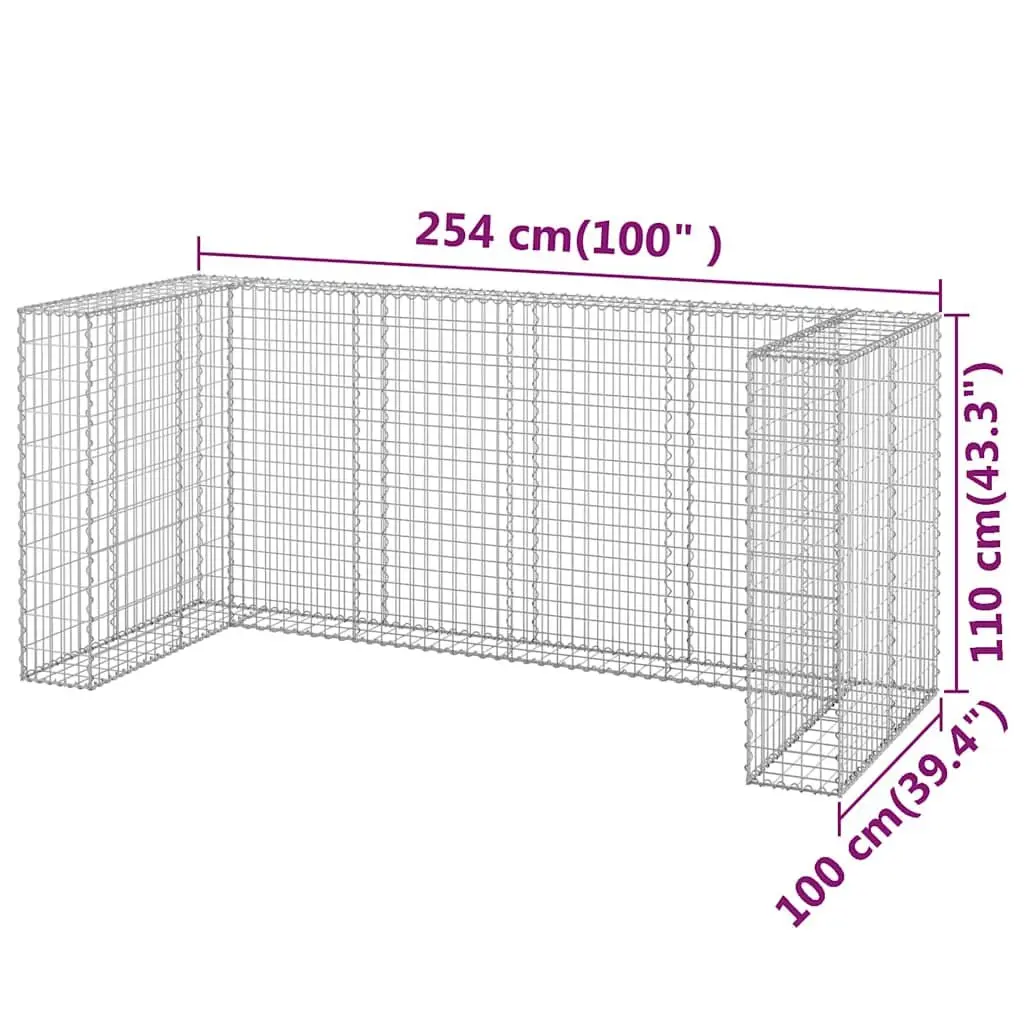 Gabion Wall Waste Container Enclosure Galvanised Steel 254 x 100 x 110 cm Silver