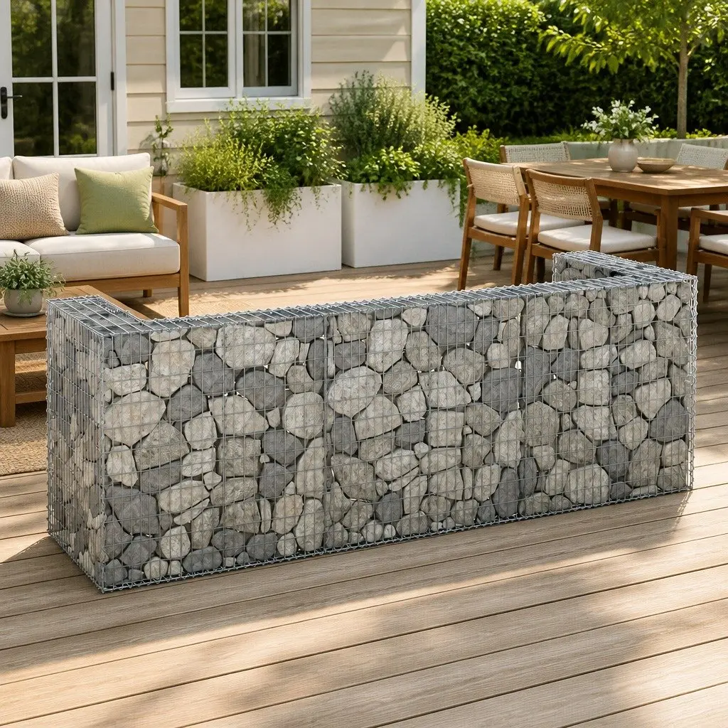 Gabion Wall Waste Container Enclosure Garden Patio Silver Galvanised Steel Mesh 325 x 100 x 110 cm