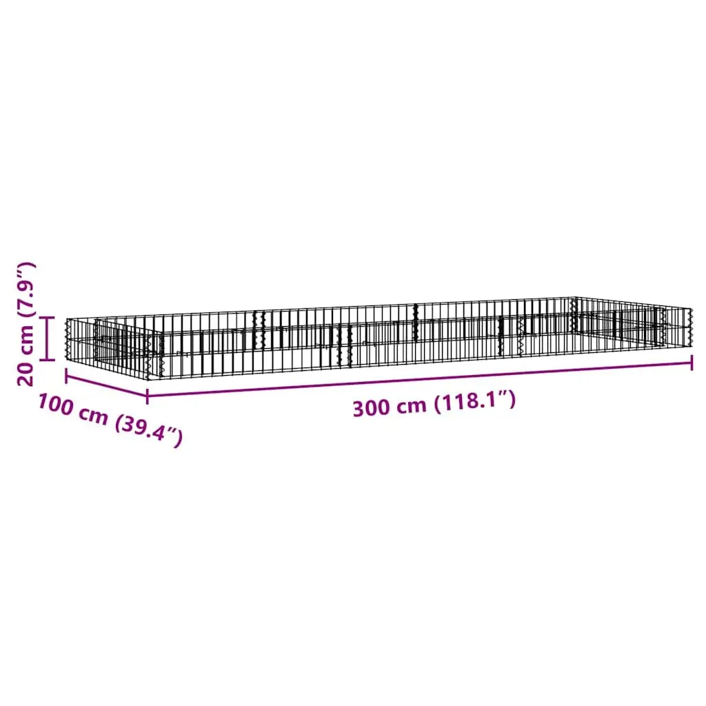 Gabion Raised Bed Garden Planter 300x100x20 cm Galvanised Steel Silver