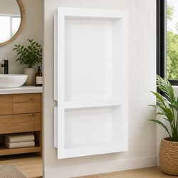 Shower Niche 2 Compartments White Bathroom Storage Wall Mounted Shelf Unit