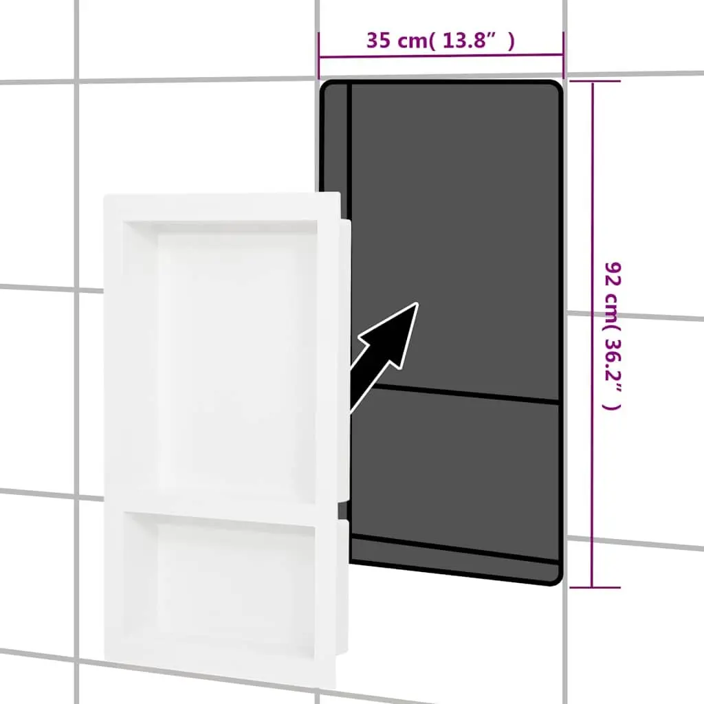 Shower Niche Storage Wall Mounted Shelf Unit 2 Compartments High Gloss White 41 x 69 x 9 cm