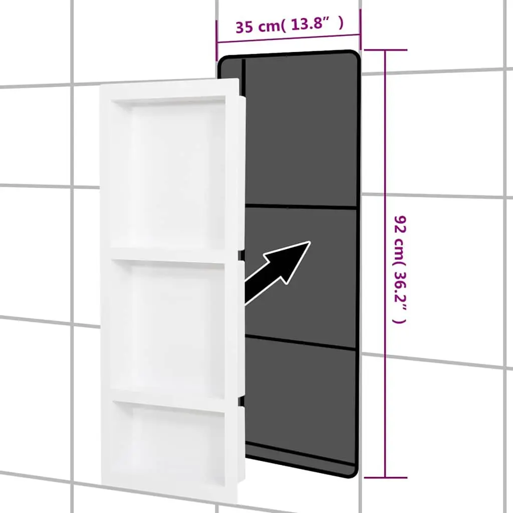 Shower Niche Wall Mount Bathroom Storage Shelf 3 Compartments High Gloss White