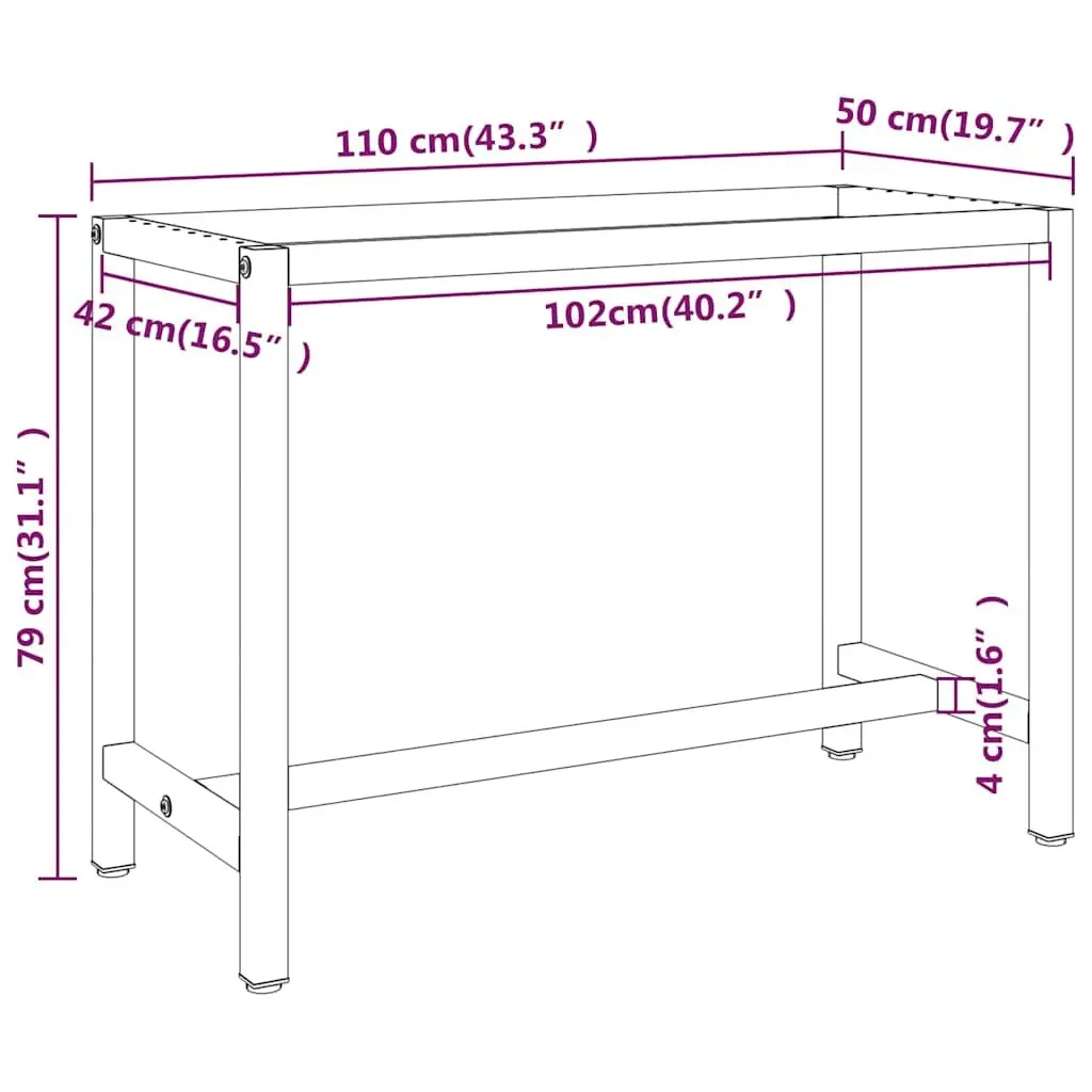 Work Bench Frame Heavy Duty Metal 110x50x79cm Black