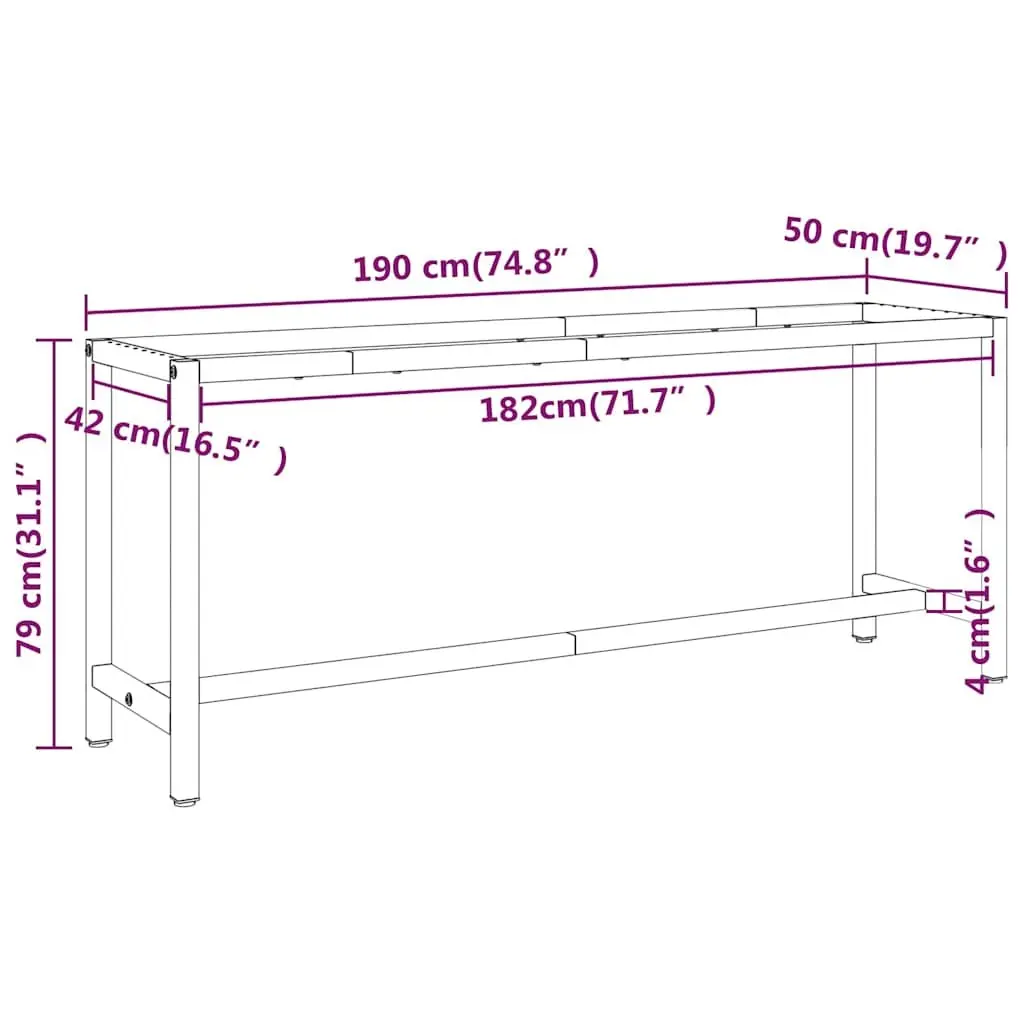 Work Bench Frame Heavy Duty Metal Table Base Legs Powder Coated Black Red