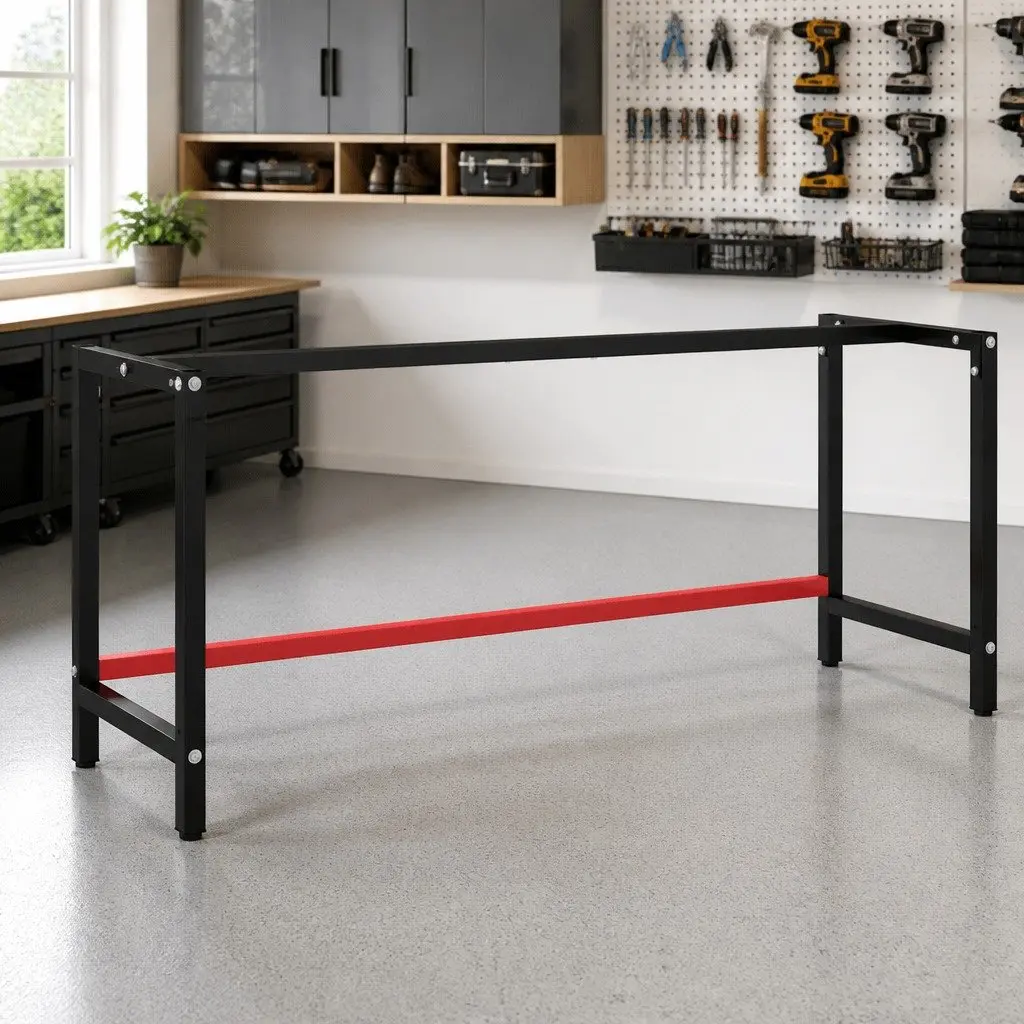 Work Bench Frame Metal Heavy Duty Matte Black Tabletop Base 180x57x79cm