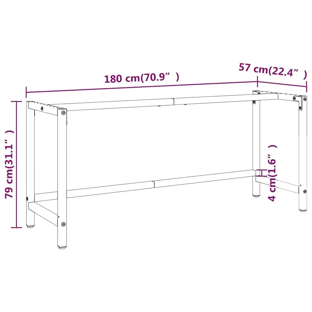 Work Bench Frame Metal Heavy Duty Matte Black Tabletop Base 180x57x79cm