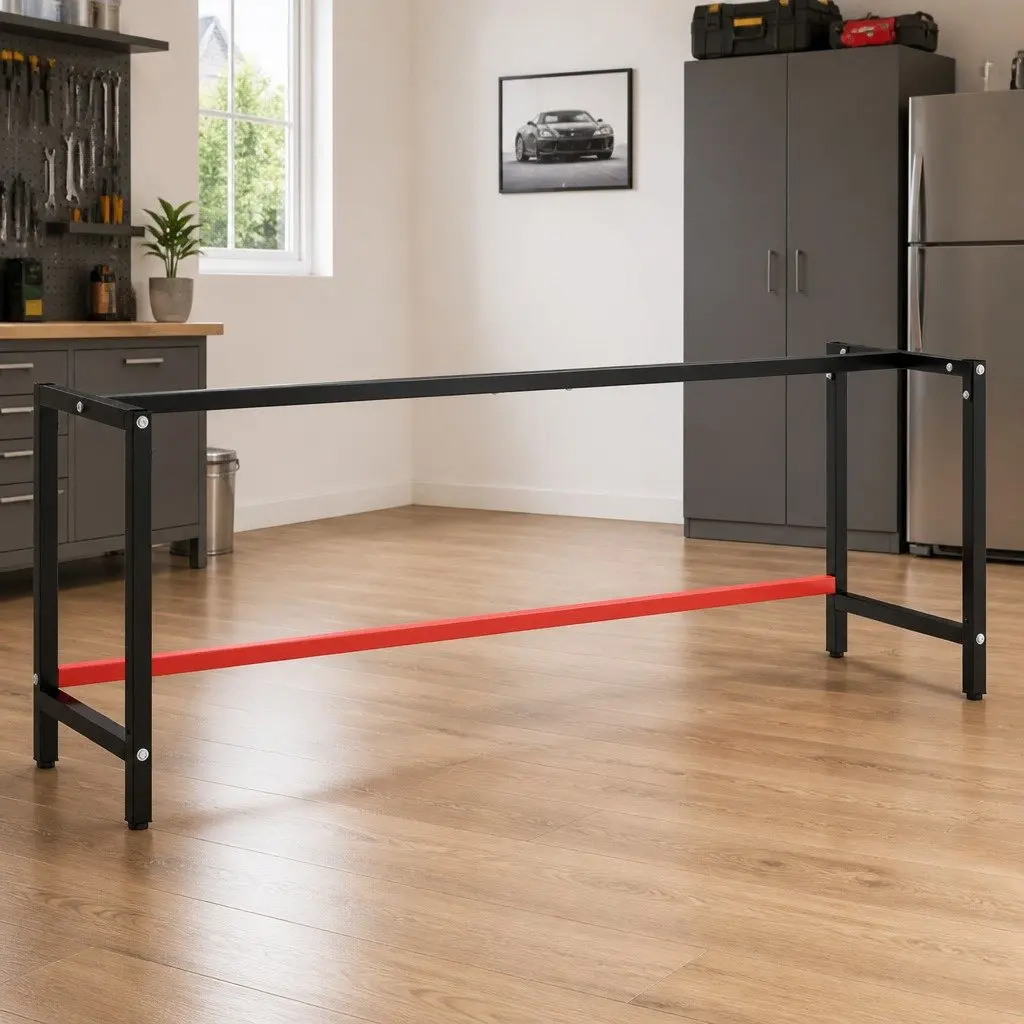 Metal Work Bench Frame Heavy Duty Table Legs 220 x 57 x 79 cm Matte Black