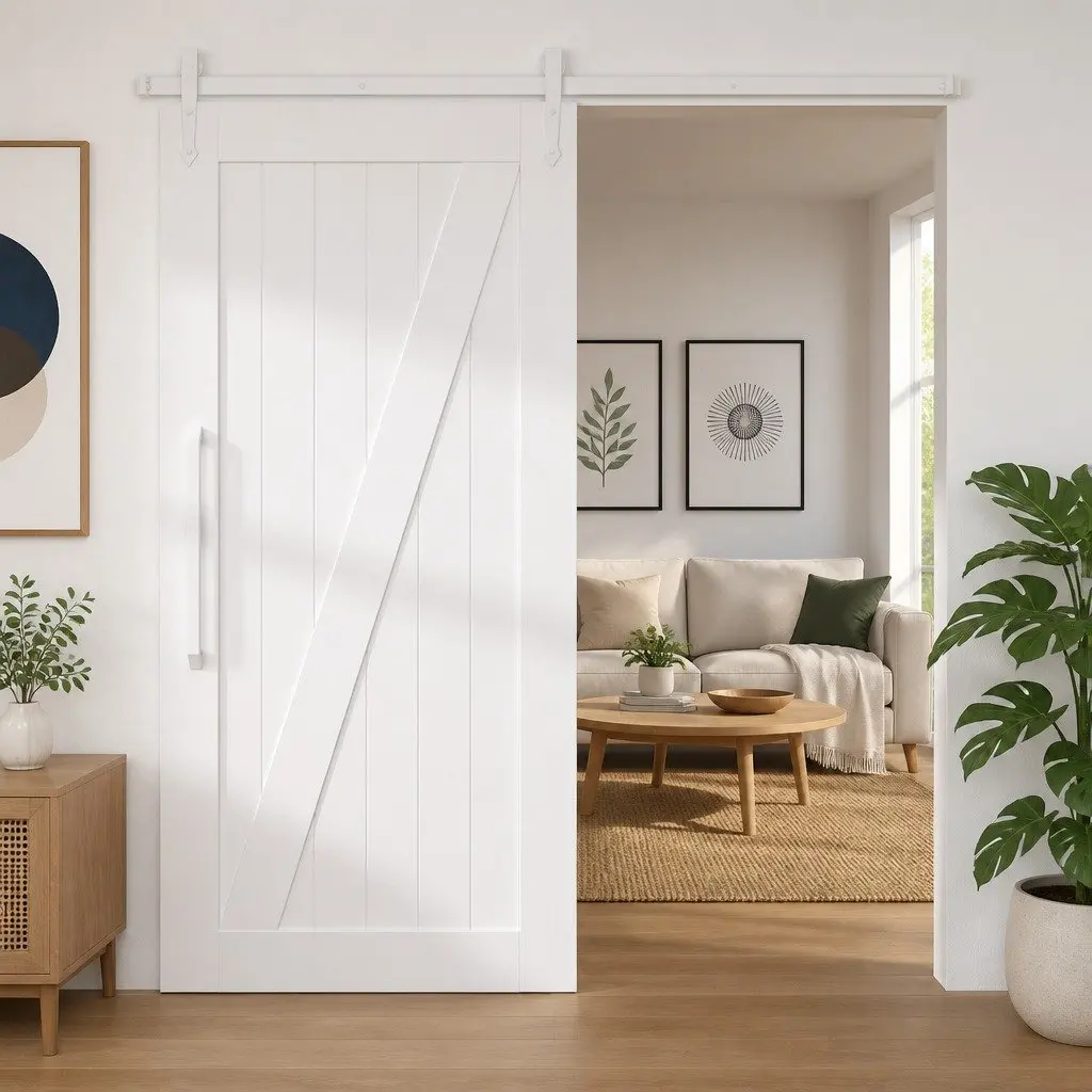 Sliding Door Hardware Kit 200cm Steel Track System White
