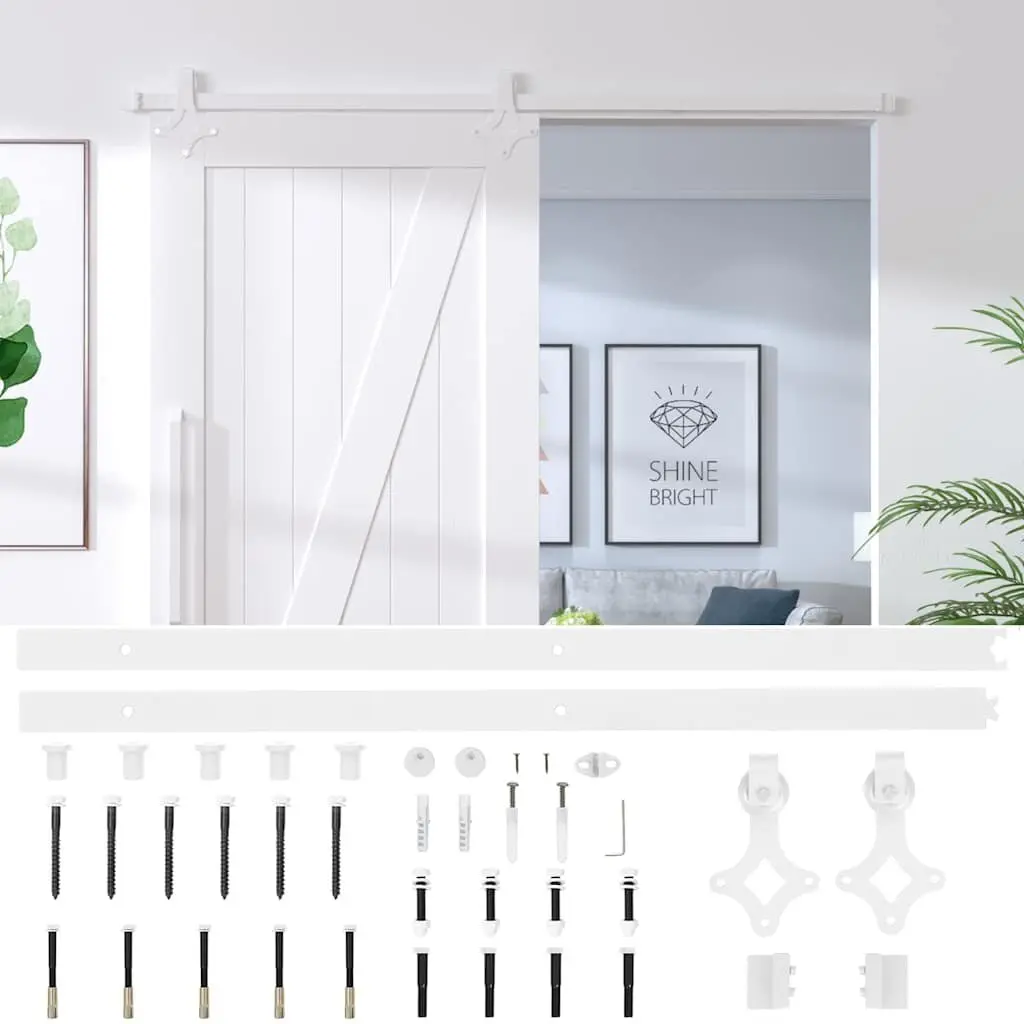 Sliding Door Hardware Kit 200cm Steel Track System White