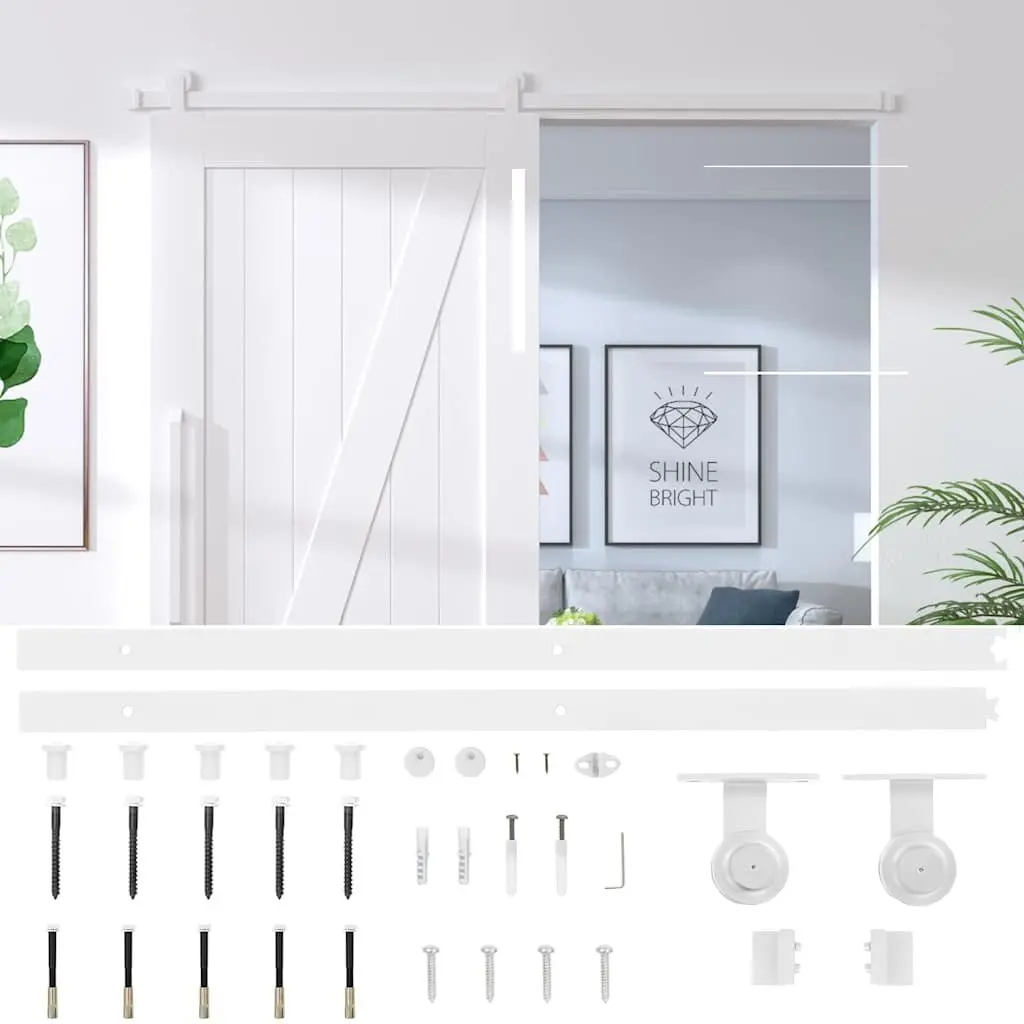 Sliding Door Hardware Kit 183cm Steel Track Rail System White