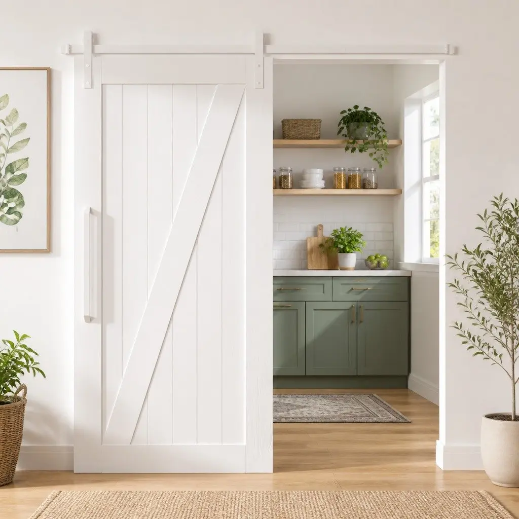 Sliding Door Hardware Kit Barn Door System 200cm Powder-Coated Steel White