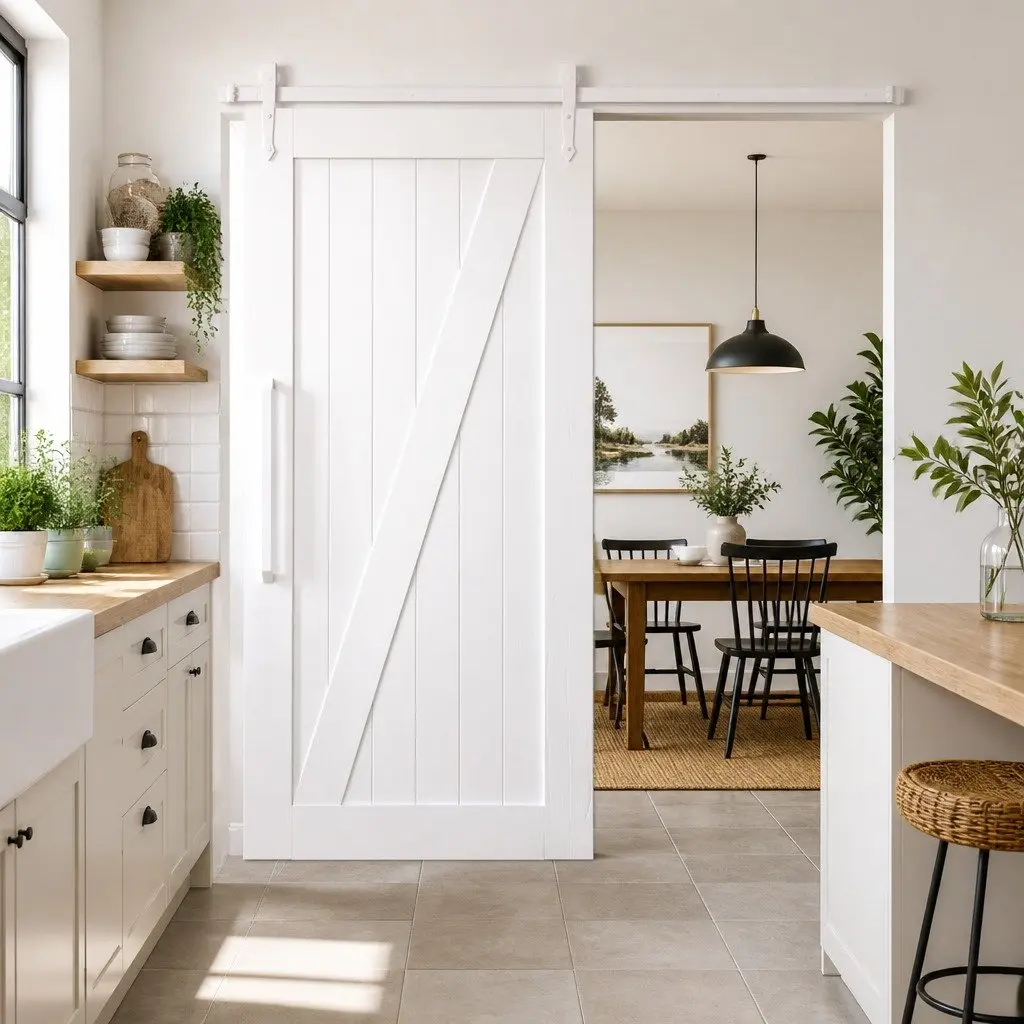 Sliding Door Hardware Kit Steel Track Rail System 183cm White
