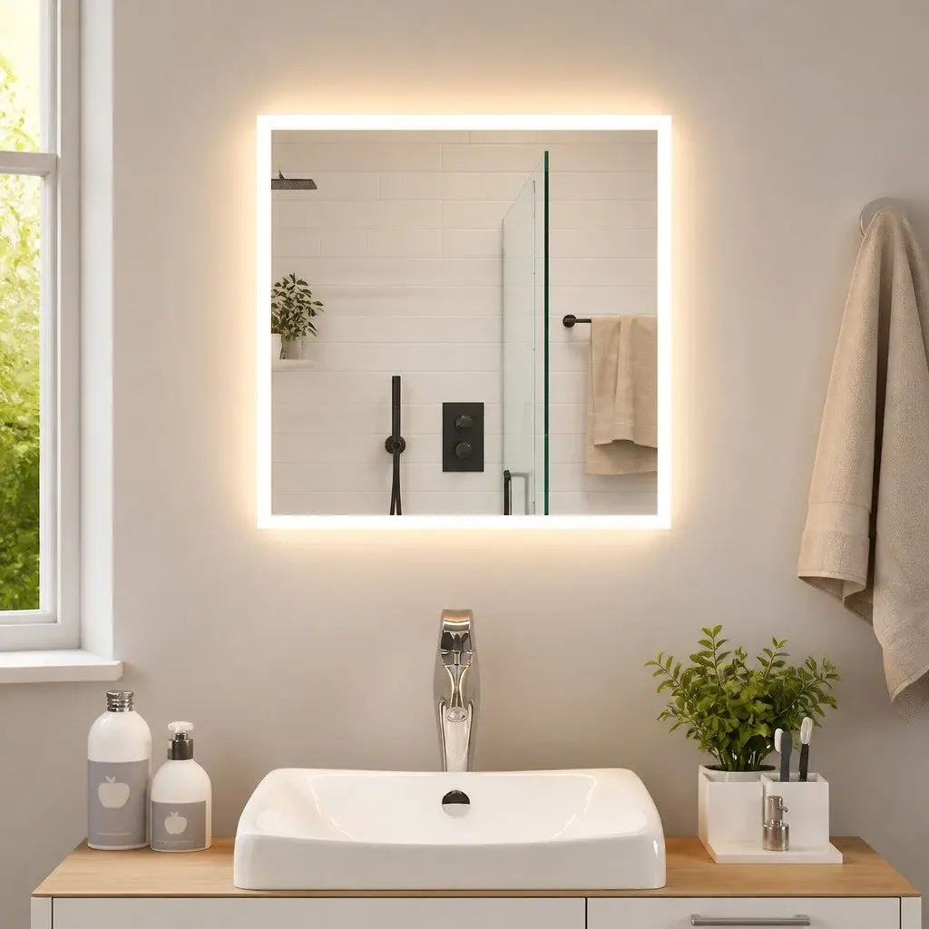 LED Bathroom Mirror 50x50cm Vanity Makeup Wall Mount Waterproof USB Light