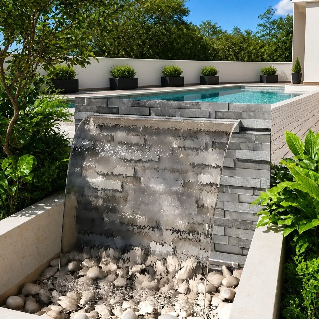 Rectangular Pool Waterfall Fountain 110cm Garden Pond Decoration Silver
