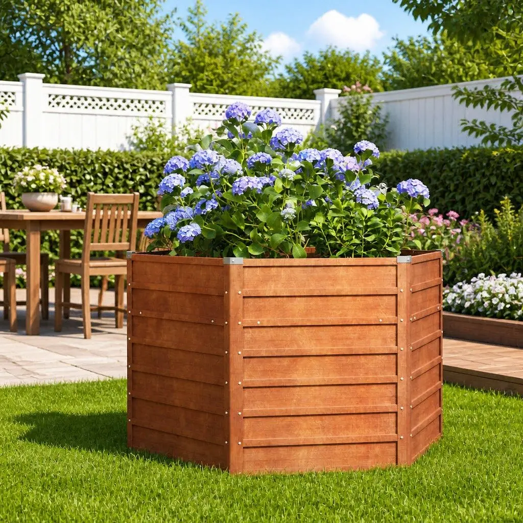 Hexagon Garden Raised Bed Planter Box Outdoor Vegetable Flower Herb Corten Steel 129cm Brown