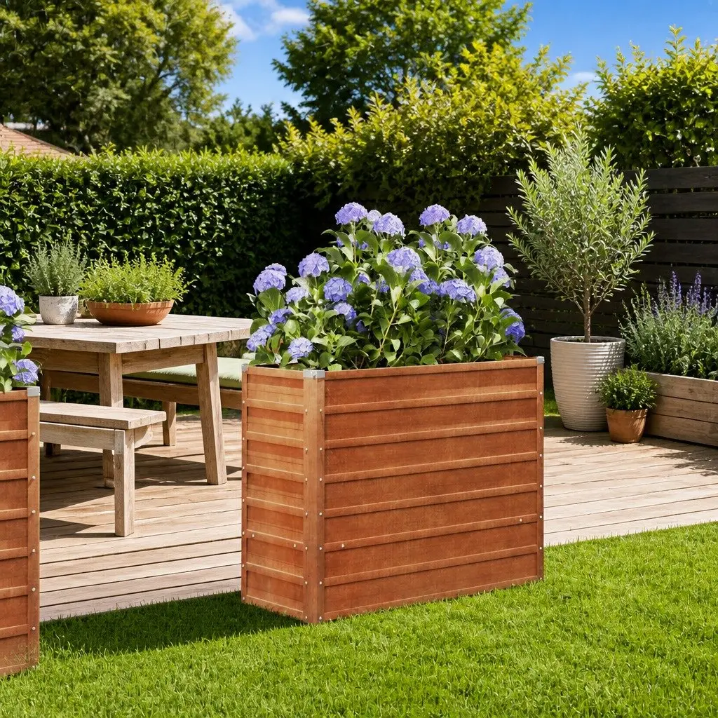 Garden Raised Bed Planter Corten Steel Outdoor Vegetable Flower 100L x 40W x 77H cm Brown