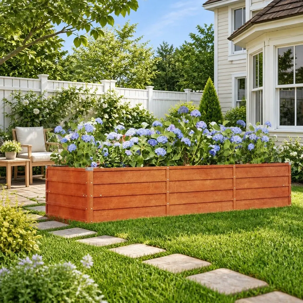 Raised Garden Bed Corten Steel Outdoor Planter Box 240x80x45cm Brown