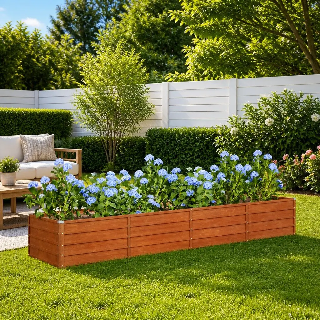 Garden Raised Bed Planter Corten Steel Outdoor Vegetable Flower 320 x 80 x 45 cm Brown