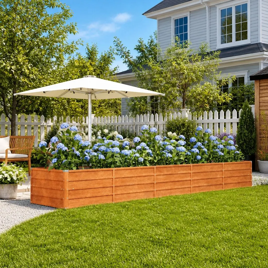 Corten Steel Raised Bed Planter Outdoor 400x80x45cm Weathering Brown Garden