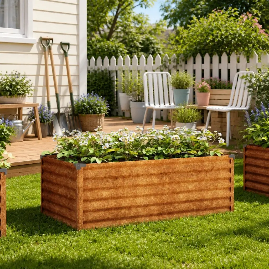 Corten Steel Planter Bed Outdoor 100x50x36 cm Brown for Gardens and Patios