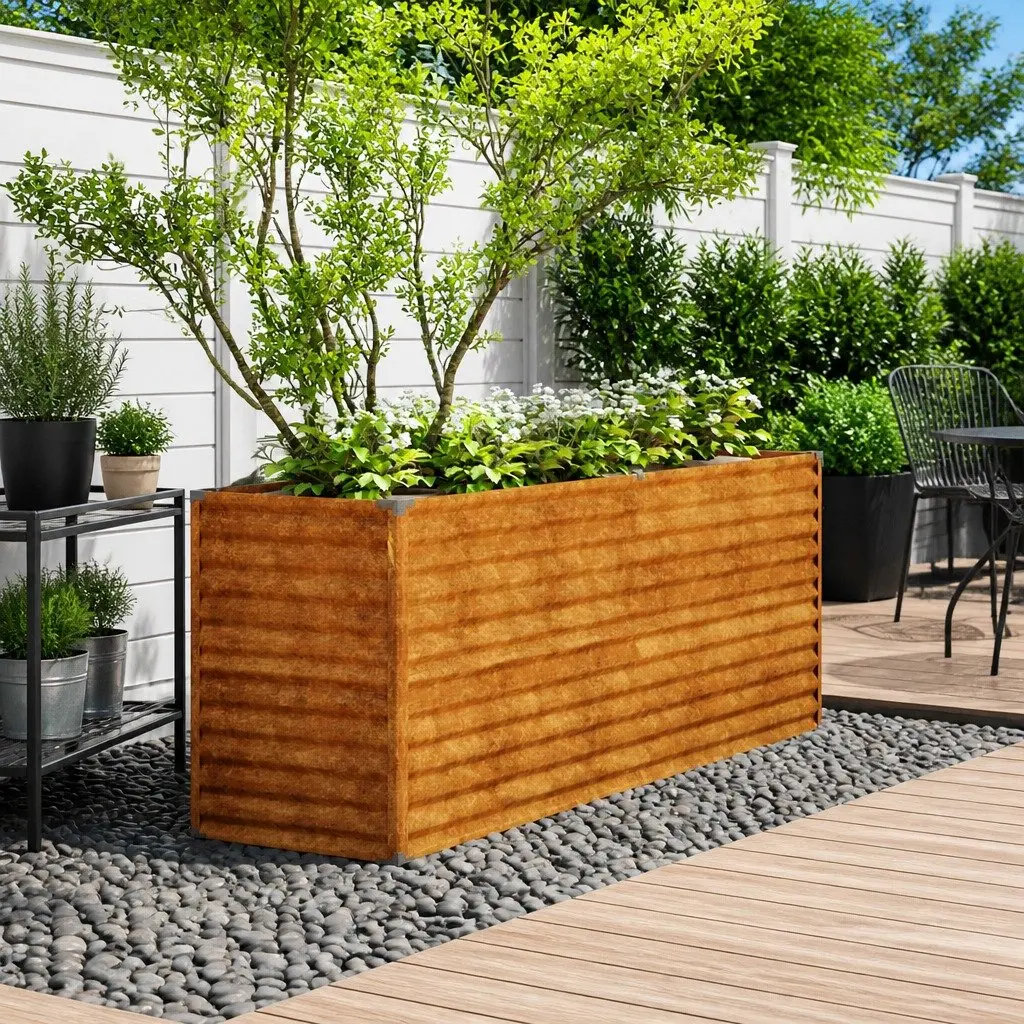 Corten Steel Planter Box Garden Raised Bed 196x50x69cm Brown Outdoor