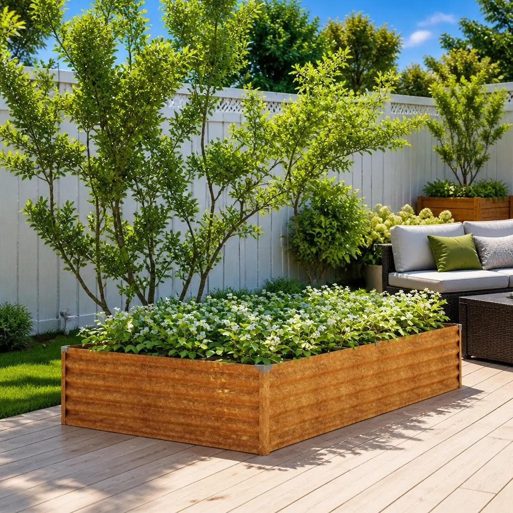 Corten Steel Raised Bed Planter Box Outdoor Vegetables Herbs Flowers 195 x 100 x 36 cm Brown
