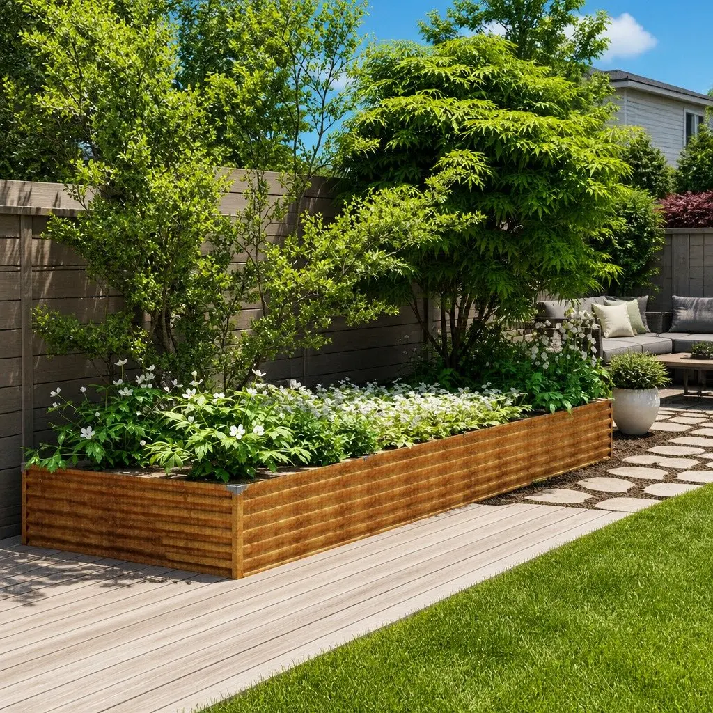 Garden Raised Bed Corten Steel Planter Outdoor Vegetable Flower 387x100x36 cm Brown