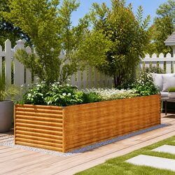 Brown Corten Steel Raised Bed, 386x100x69cm - A Practical Addition
