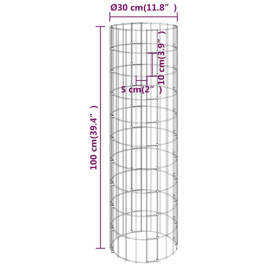 Circular Gabion Pole Galvanised Steel Garden Fence Barrier 30 cm Diameter 100 cm Height Silver