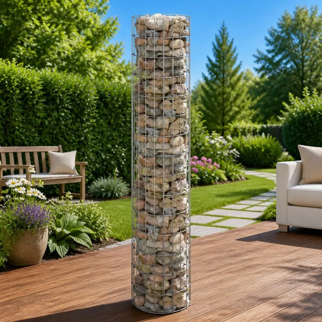 Gabion Pole Circular Garden Fence Border Post Ø30x150 cm Galvanised Steel Silver