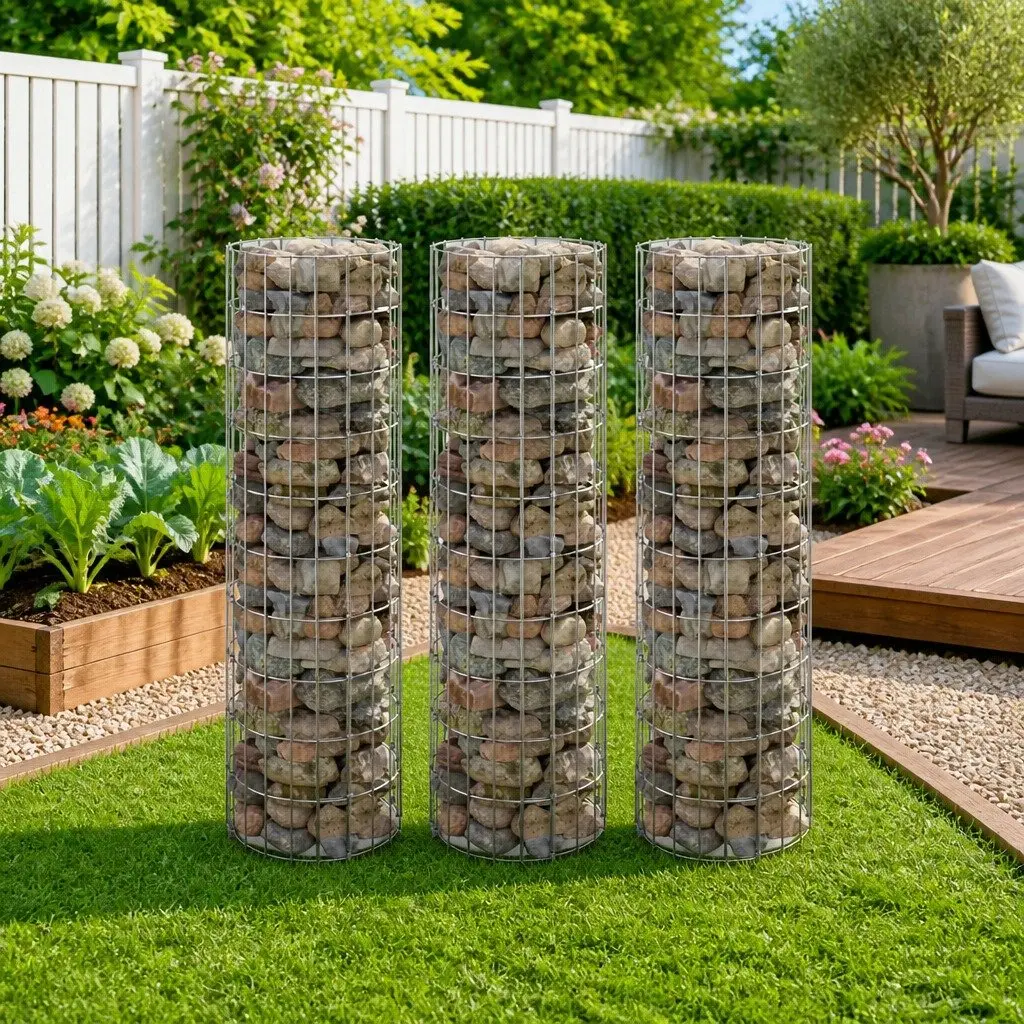 Circular Gabion Raised Beds Garden Planter 30 cm Diameter Silver 3 Piece Set