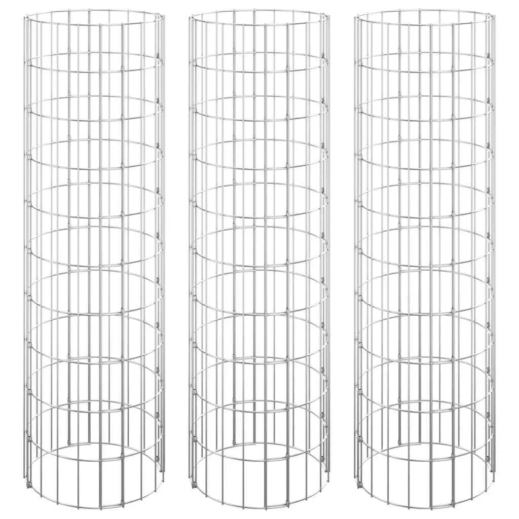 Circular Gabion Raised Beds Garden Planter 30 cm Diameter Silver 3 Piece Set