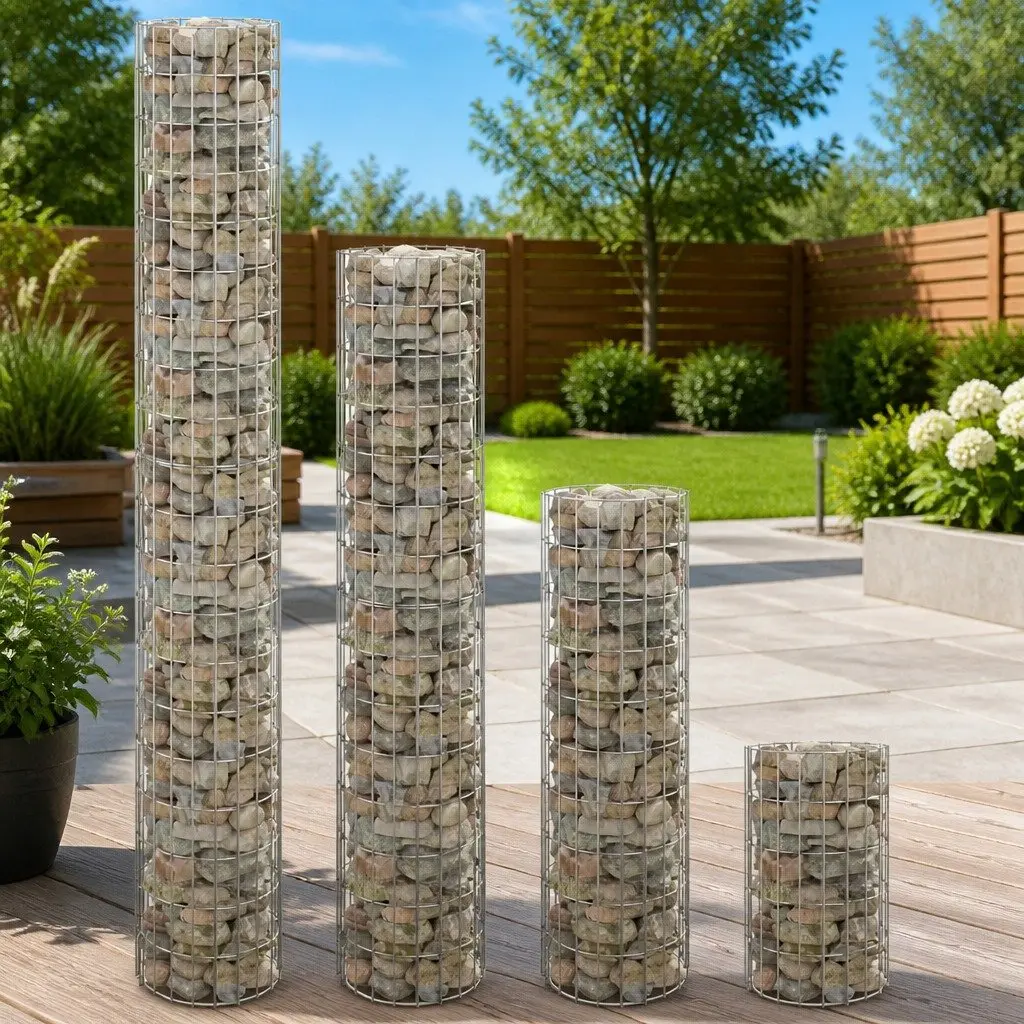 Circular Gabion Raised Garden Beds Set 4 Pieces Ø30cm Silver