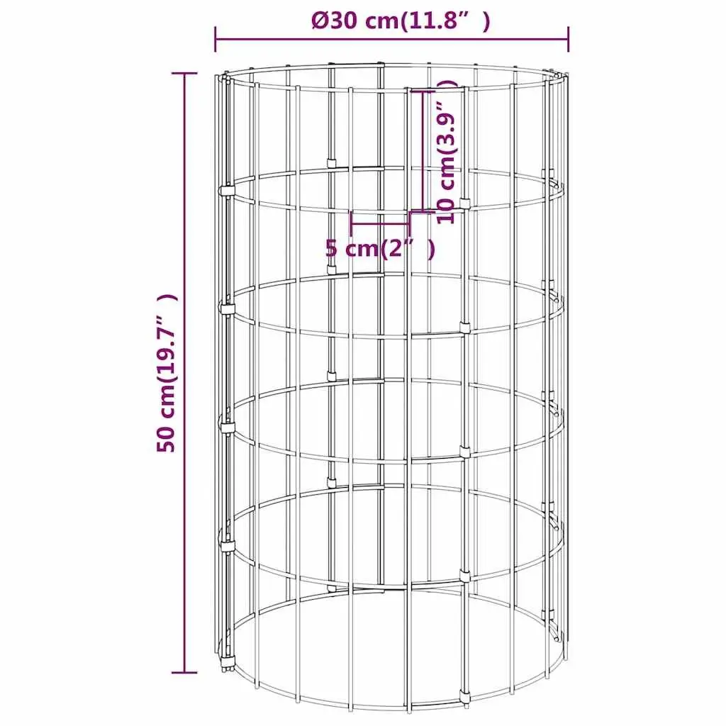 Circular Gabion Raised Garden Beds Set 4 Pieces Ø30cm Silver