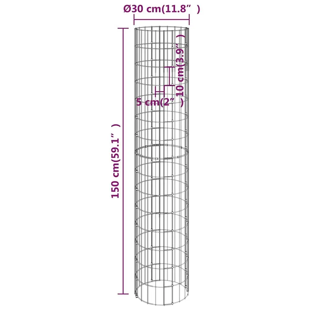 Circular Gabion Raised Garden Beds Set 4 Pieces Ø30cm Silver