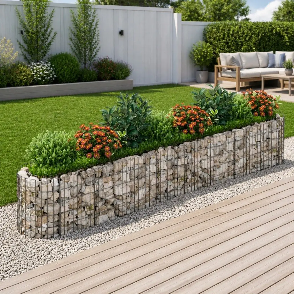 Raised Bed Gabion Planter Silver 330x50x50cm